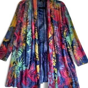 Calessa Burnout Tie-Dye Floral Bracelet Sleeve Drape Open Front Cardigan Medium
